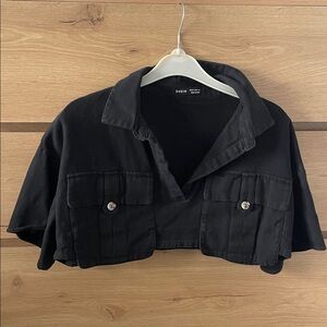 SHEIN Black Cropped Army style Bolero type Jacket with Buttoned Flap Pockets